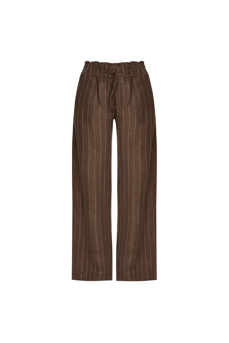 CALÇA ELÁSTICO CÓS LINHO LISTRADO MARROM TIG