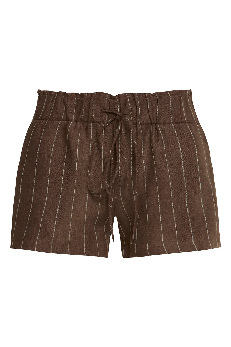 SHORTS ELÁSTICO CÓS LINHO LISTRADO MARROM TIG