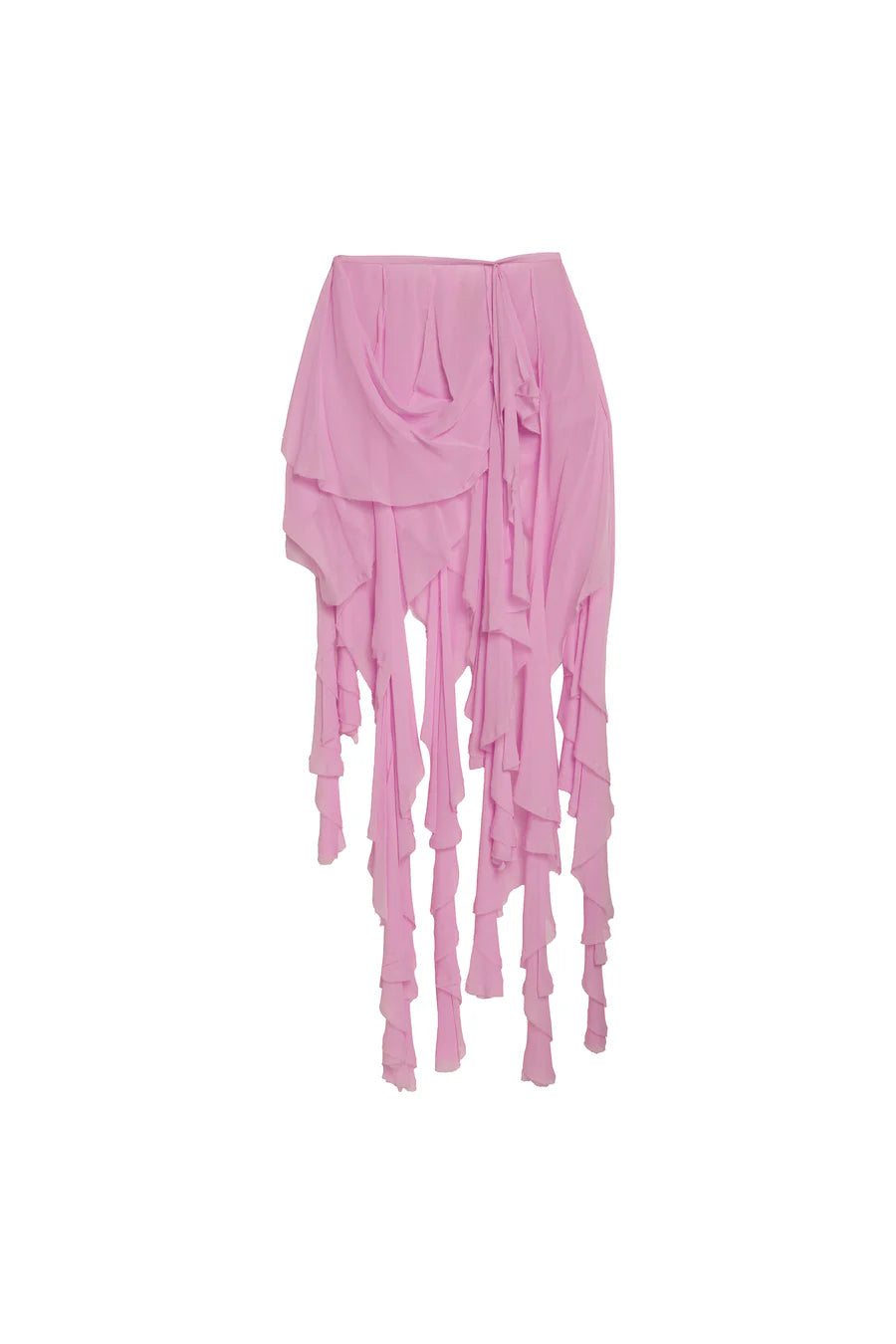 MINI SAIA BABADOS ASSIMÉTRICOS CHIFFON ROSA TIG