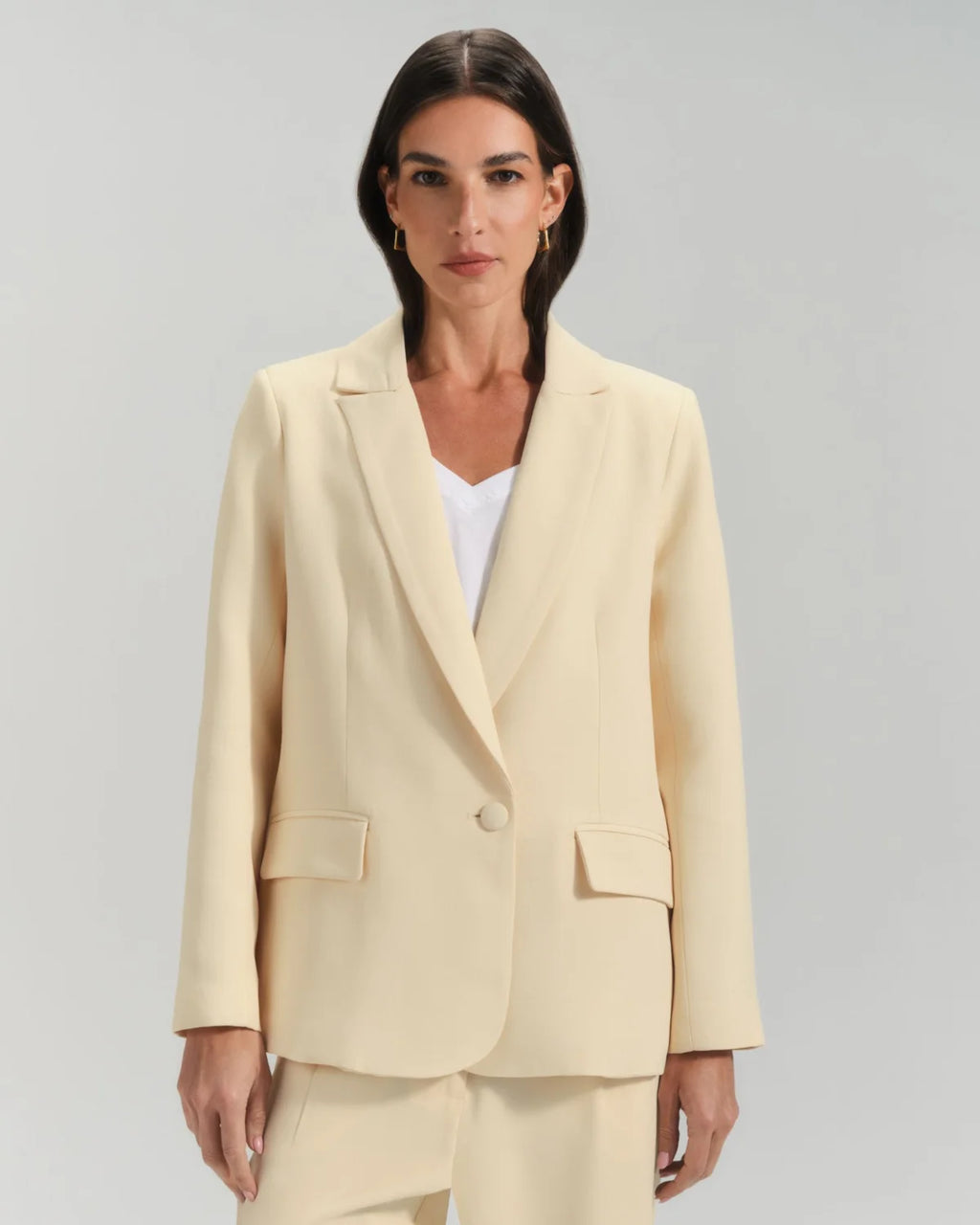 Blazer Alfaiataria Crepe Patou Bege Vanilla CAMYS