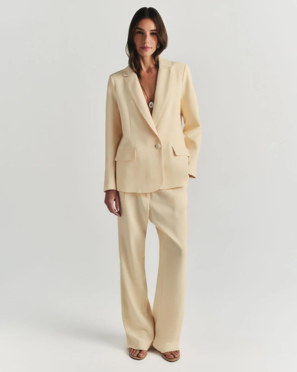 Blazer Alfaiataria Crepe Patou Bege Vanilla CAMYS