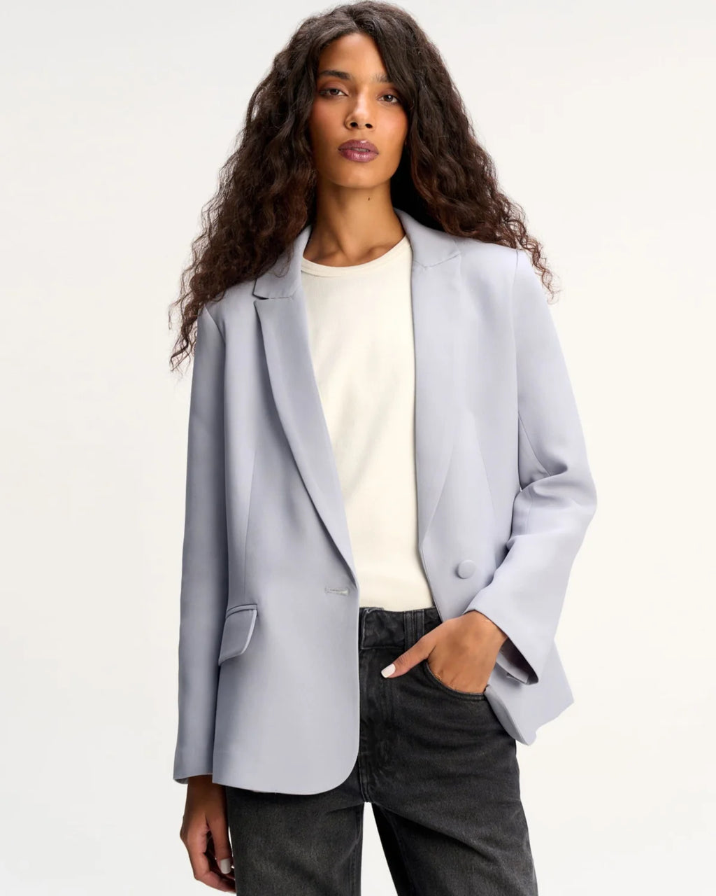 Blazer Alfaiataria Crepe Patou Azul Steel CAMYS