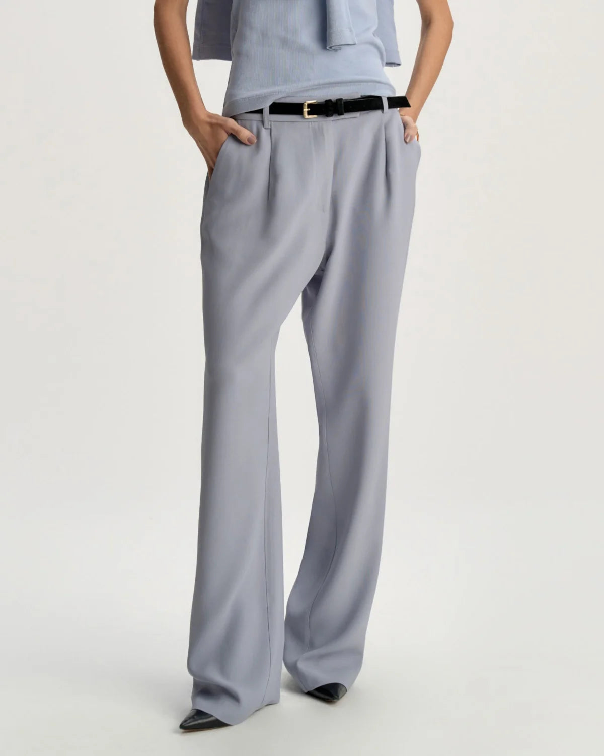Calça Alfaiataria Crepe Patou Azul Steel Camys