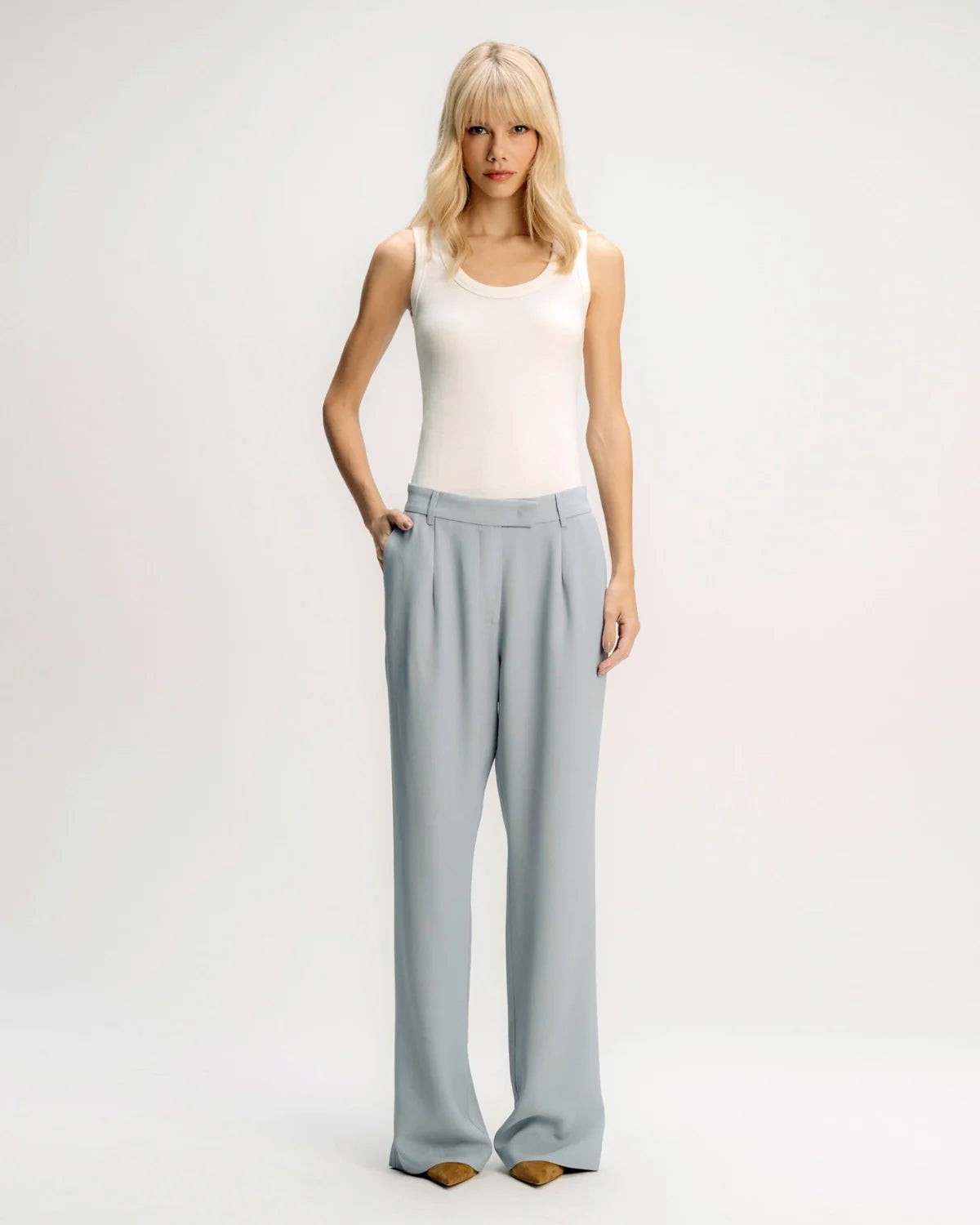 Calça Alfaiataria Crepe Patou Azul Steel CAMYS