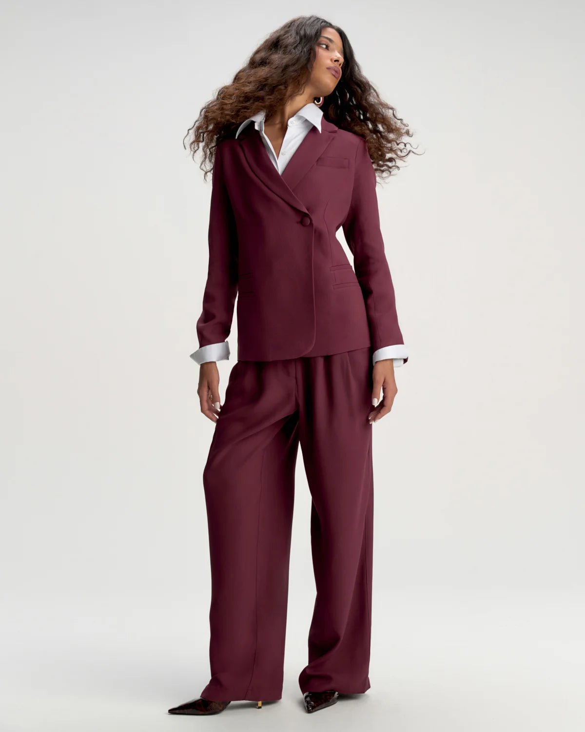 Blazer Wrap Alfaiataria Crepe Patou Bordô Blackberry camys