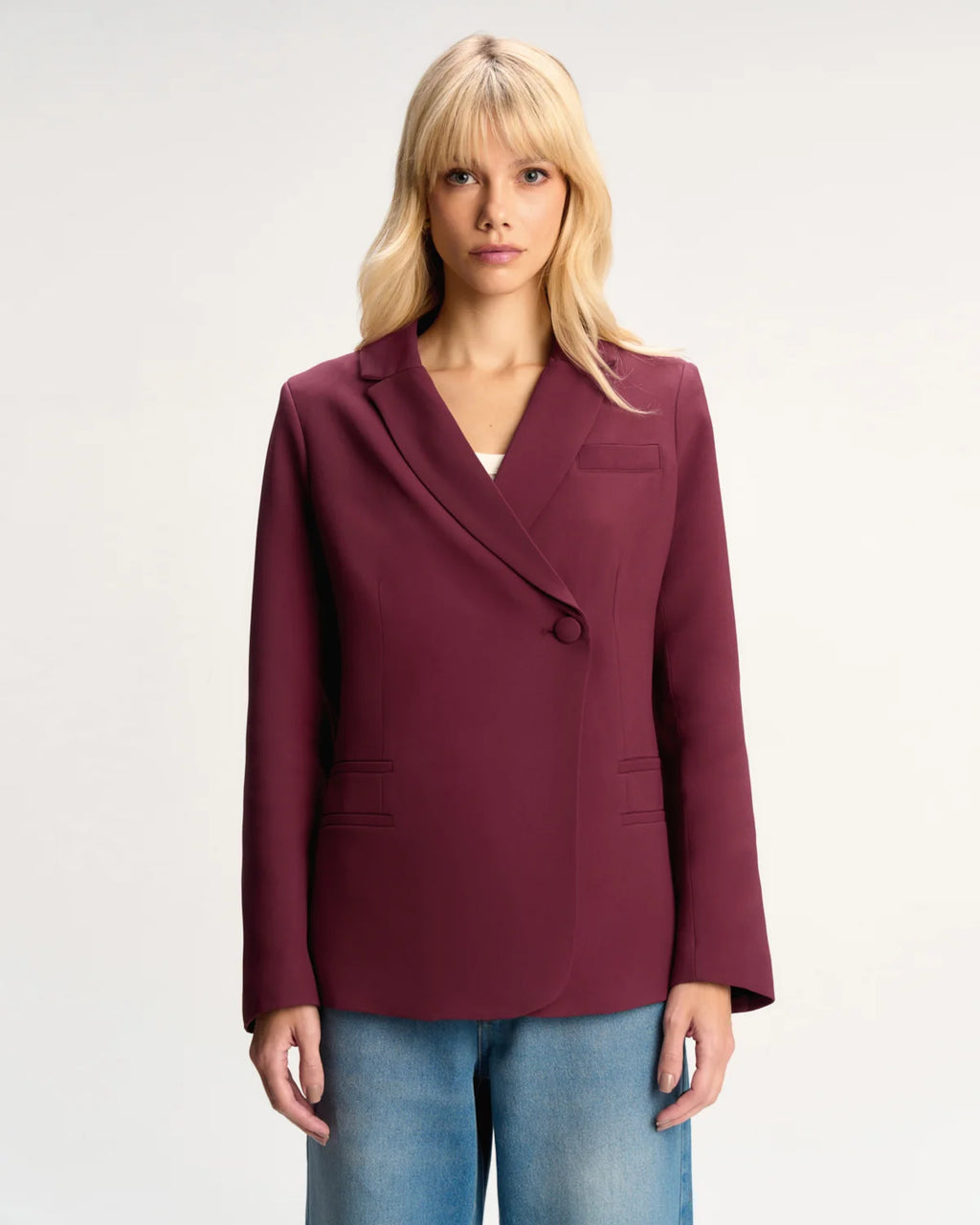 Blazer Wrap Alfaiataria Crepe Patou Bordô Blackberry camys