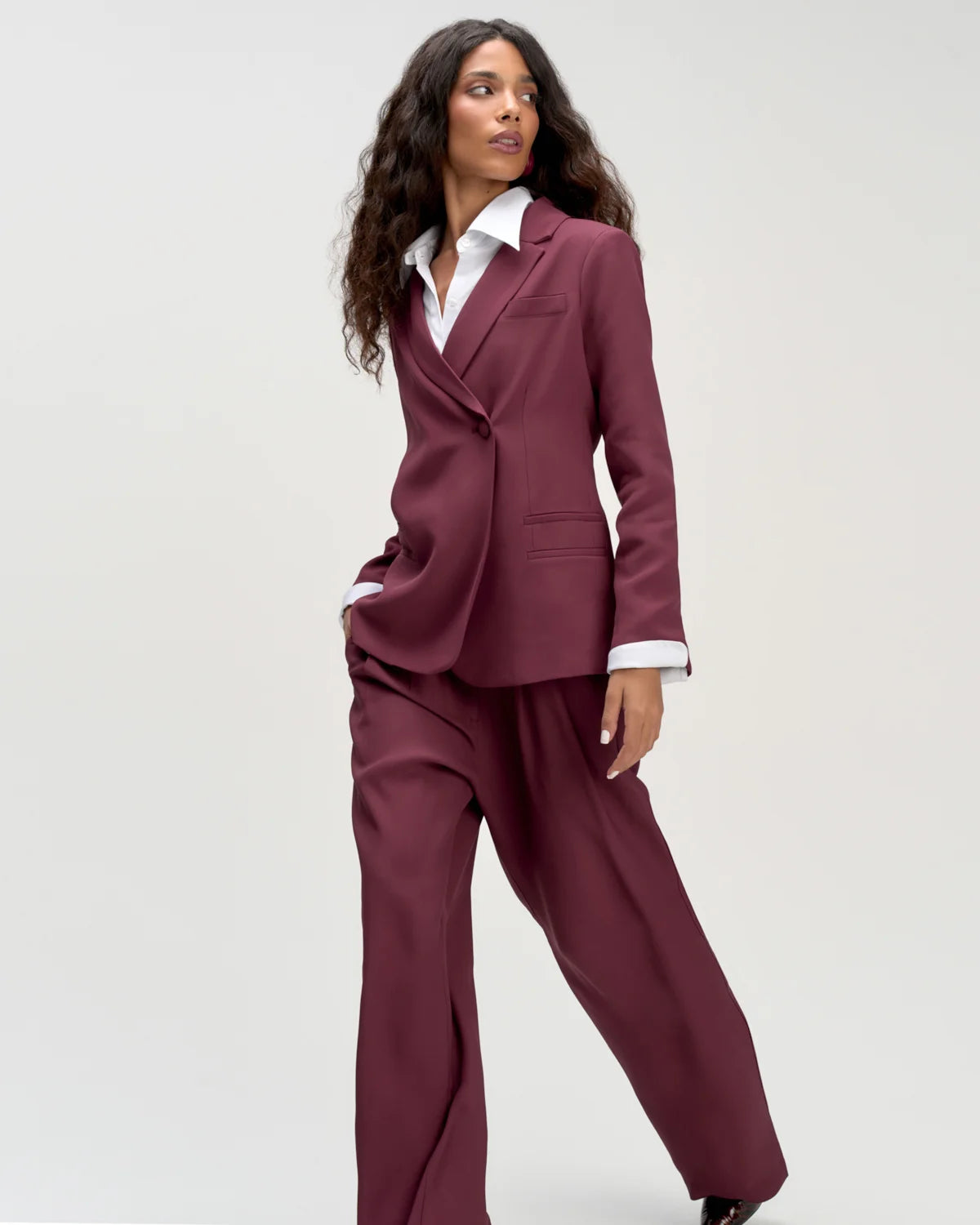 Blazer Wrap Alfaiataria Crepe Patou Bordô Blackberry camys