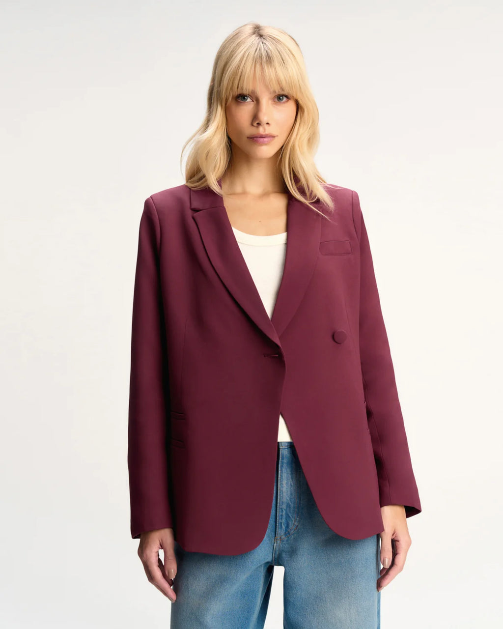 Blazer Wrap Alfaiataria Crepe Patou Bordô Blackberry camys