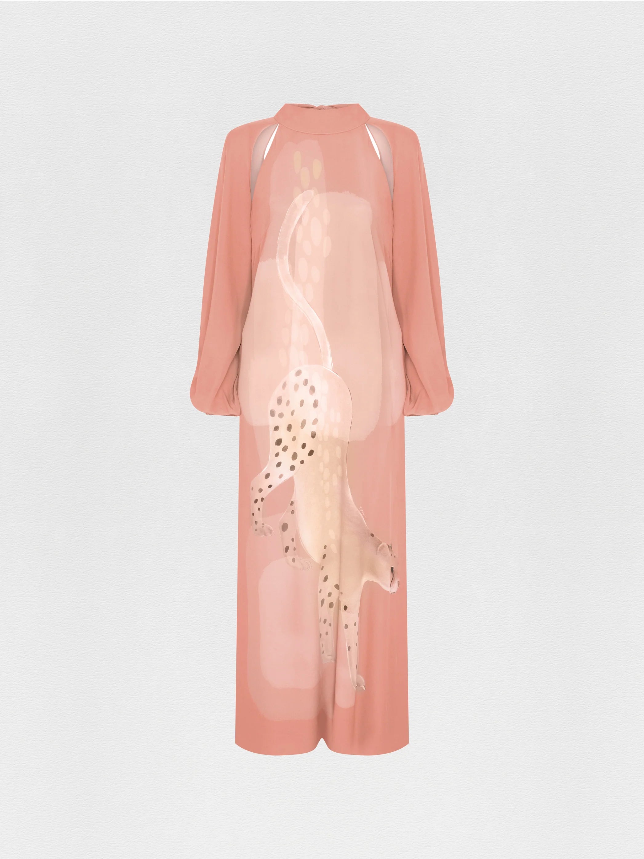 VESTIDO MANGA LONGA GEORGETTE GUEPARDO ROSA YUKIO