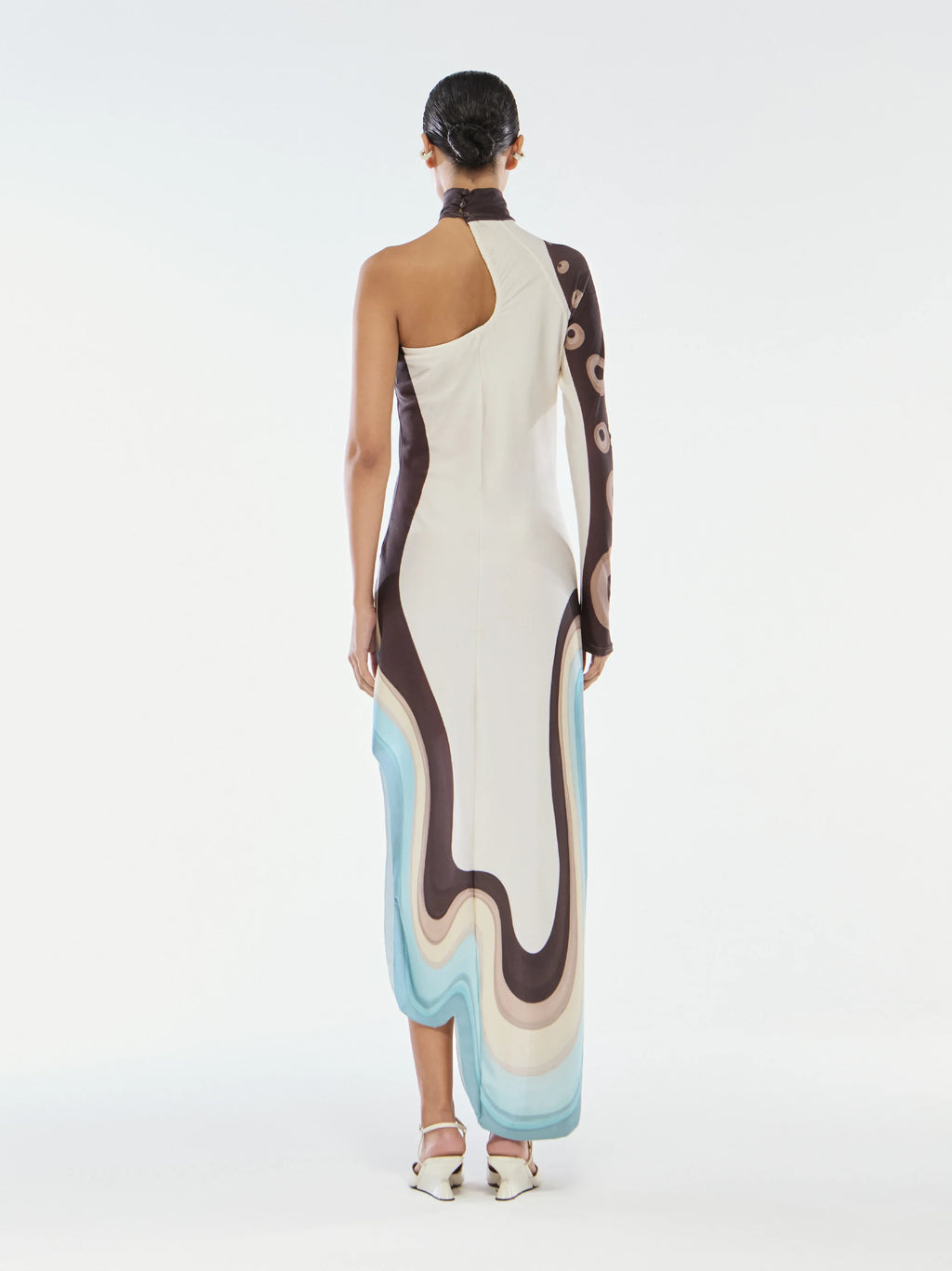 VESTIDO GOLA ALTA ASSIMÉTRICO TENTÁCULOS YUKIO