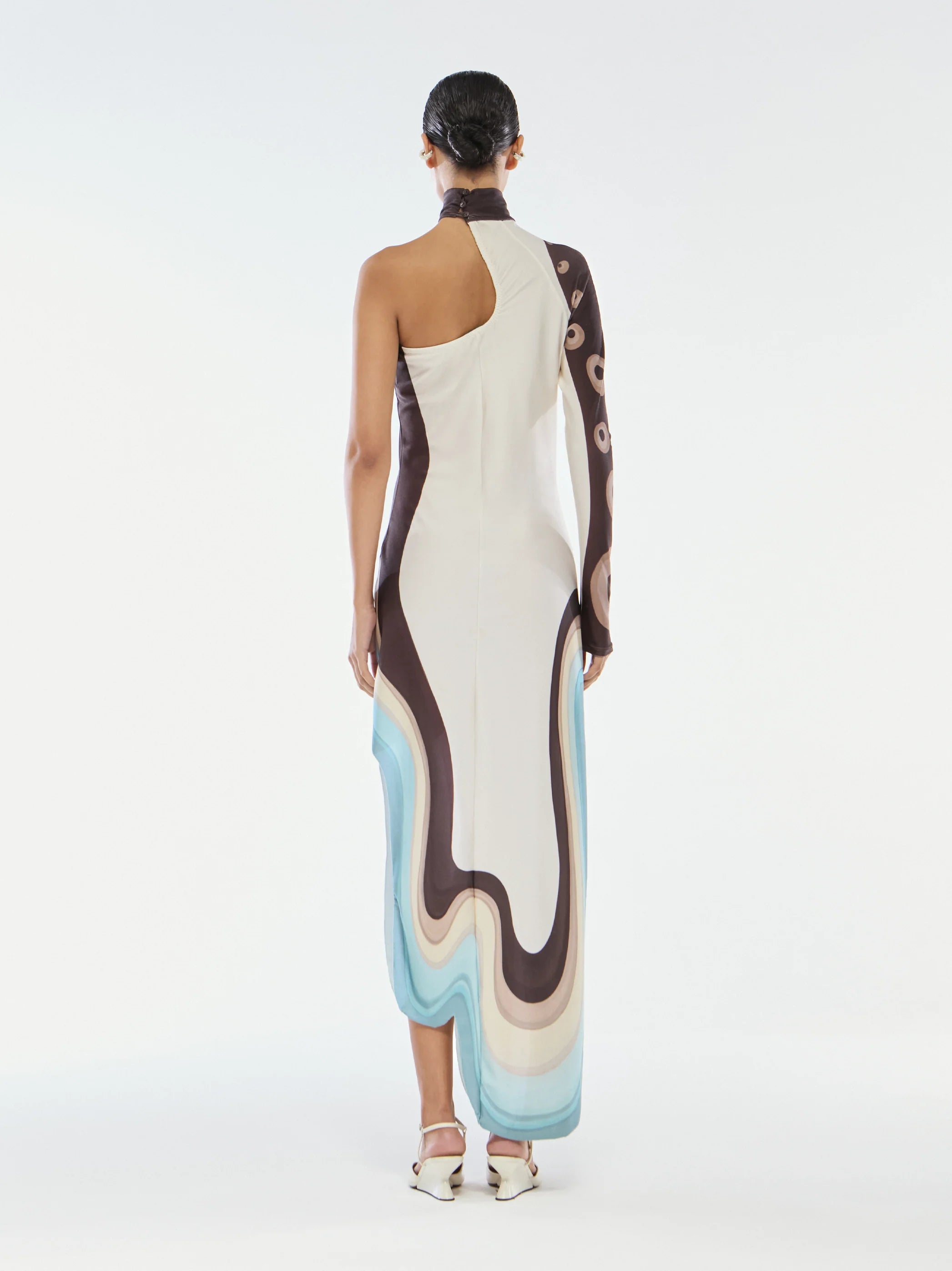 VESTIDO GOLA ALTA ASSIMÉTRICO TENTÁCULOS YUKIO