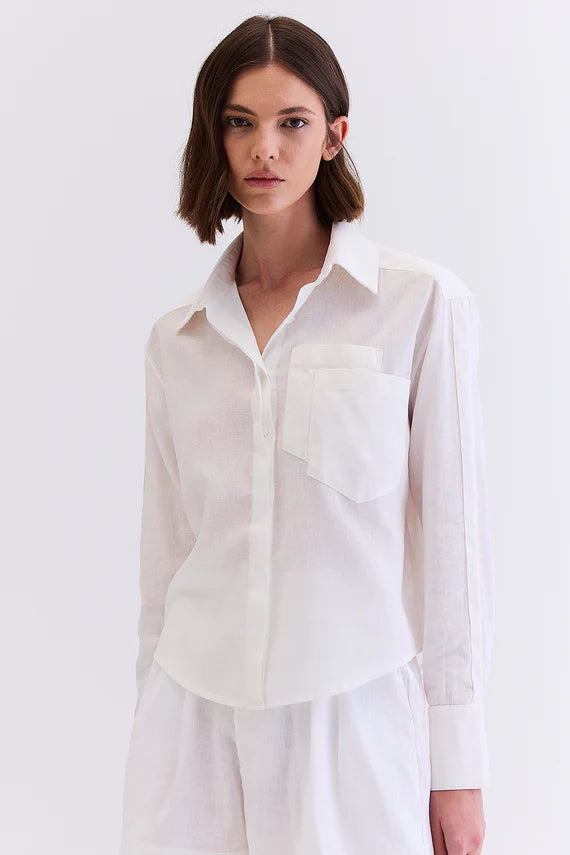 CAMISA LINHO COM SARJA BRANCO HOODMOOD