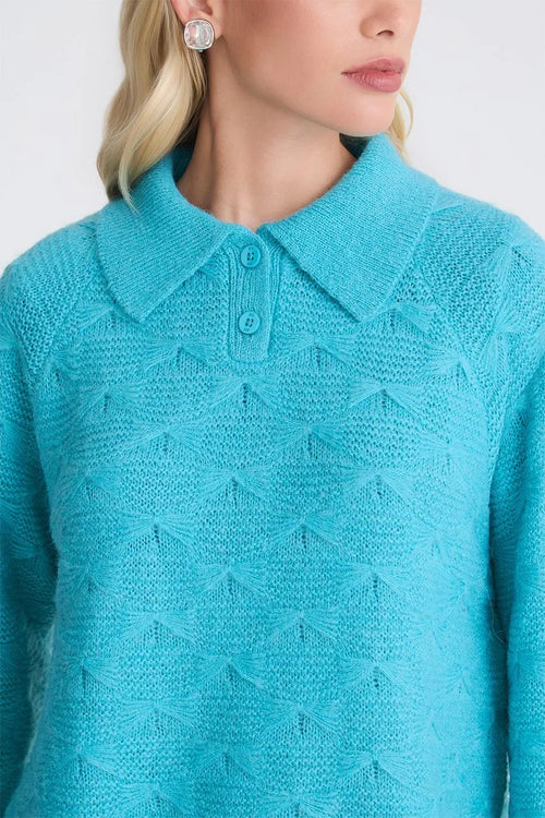 Blusa Polo Tricot Ornella - Azul Turquesa NV