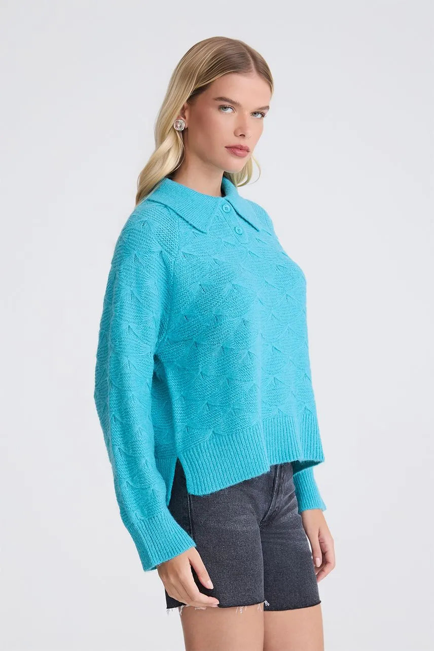 Blusa Polo Tricot Ornella - Azul Turquesa NV