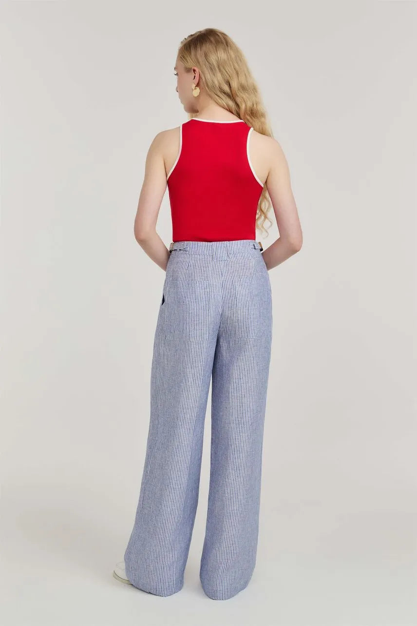 Calça Gigi - Azul Denim/ Off White