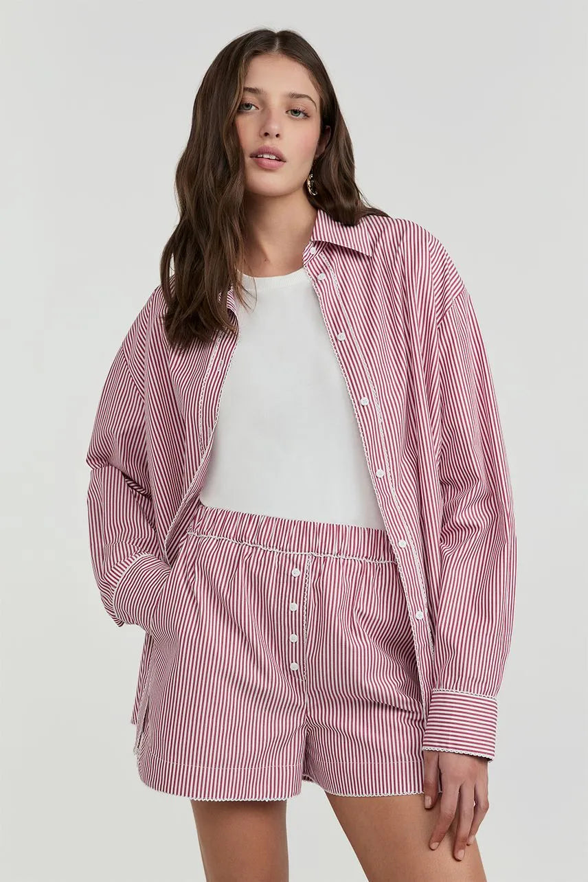Camisa Manga Longa Hannah - Vermelho/Branco