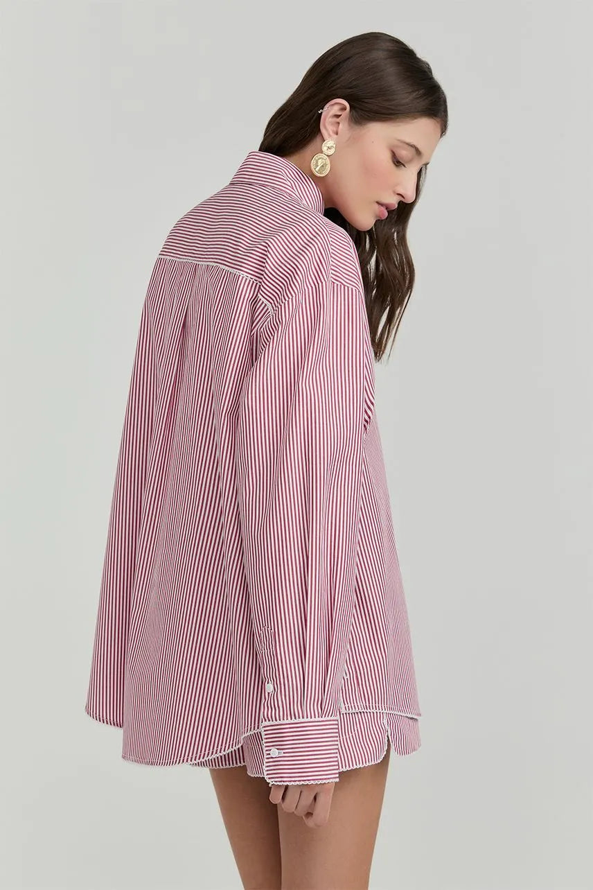 Camisa Manga Longa Hannah - Vermelho/Branco