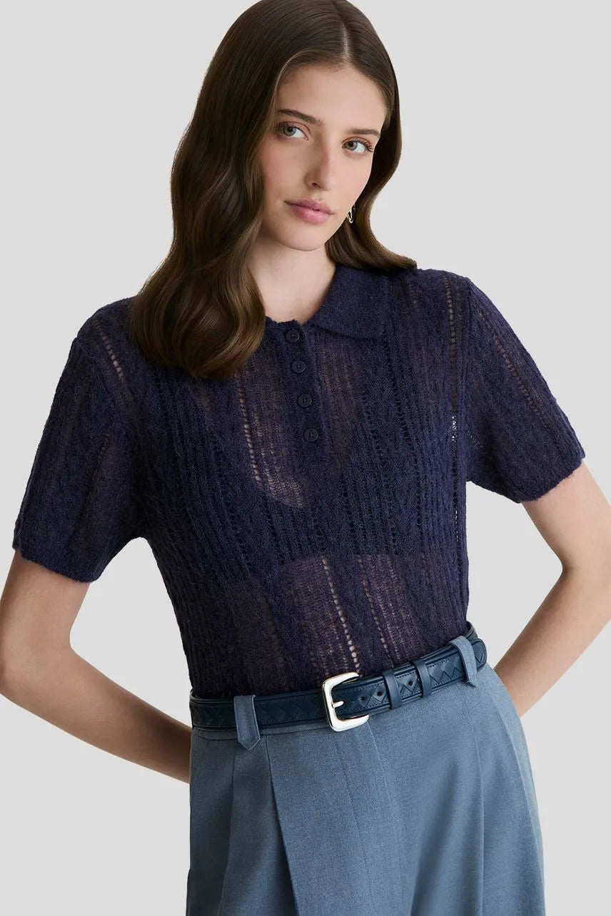 Blusa Polo Tricot Manga Curta Cintia NV