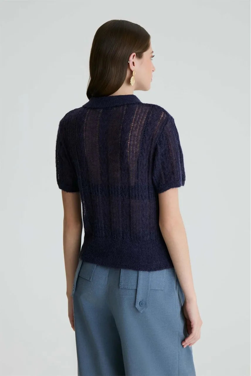 Blusa Polo Tricot Manga Curta Cintia NV