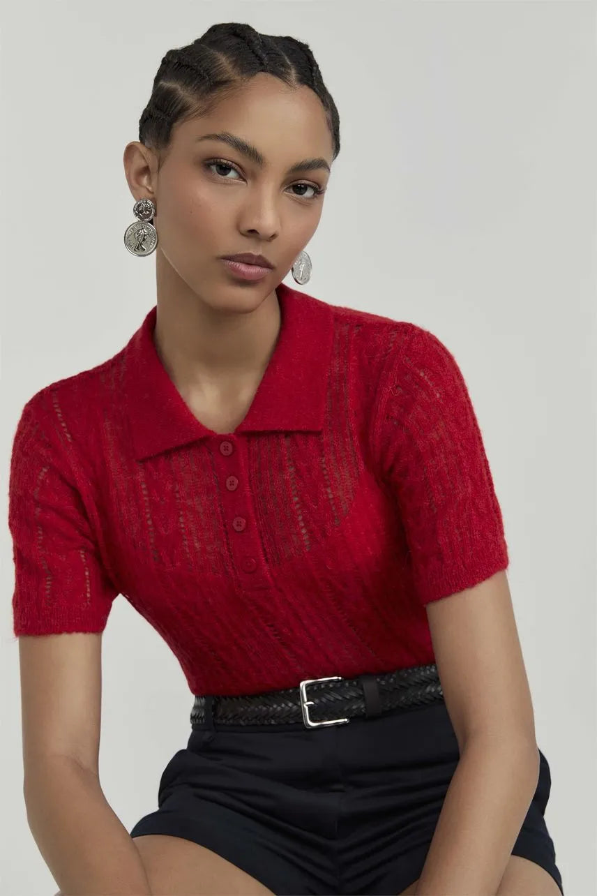 Blusa Polo Tricot Manga Curta Cintia NV