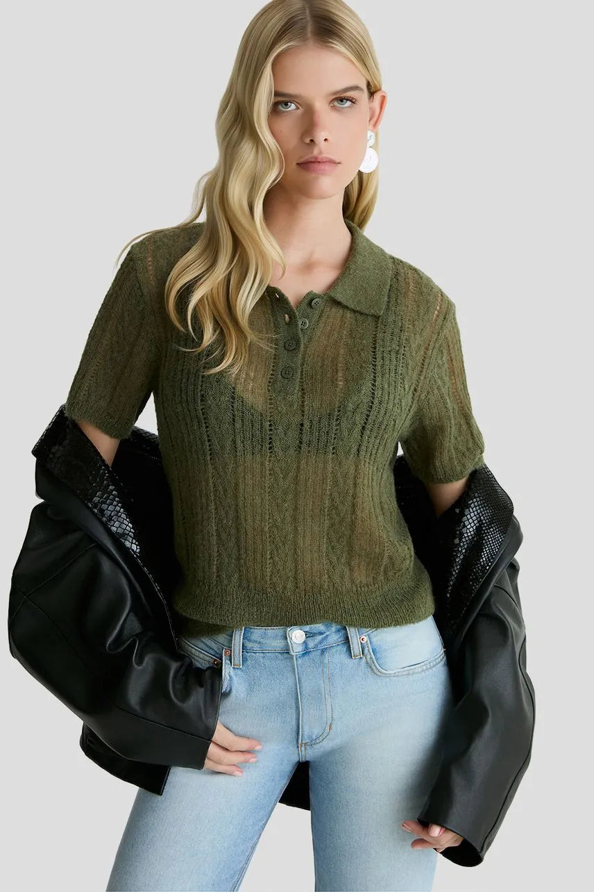 Blusa Polo Tricot Manga Curta Cintia NV