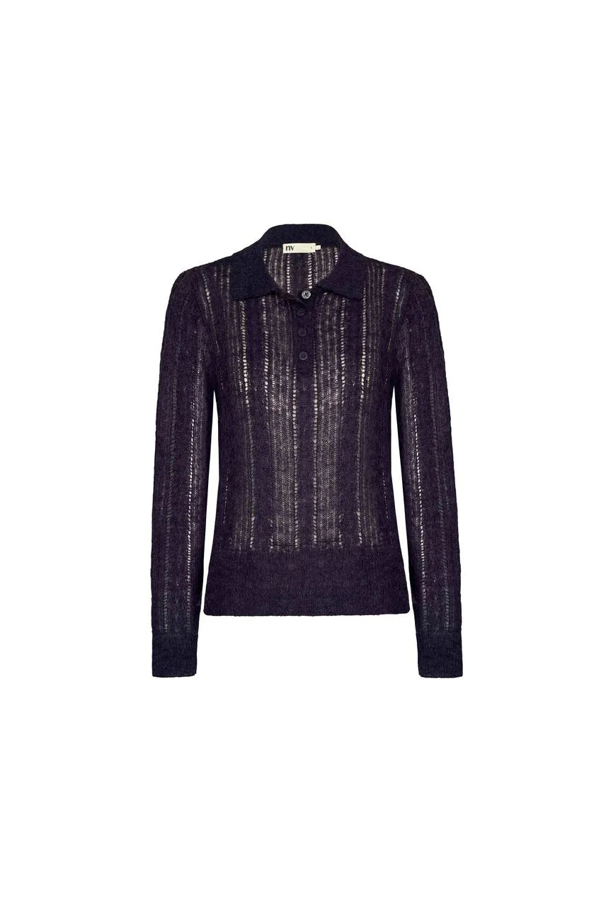 Blusa Polo Tricot Manga Longa Cintia NV - Azul Retro