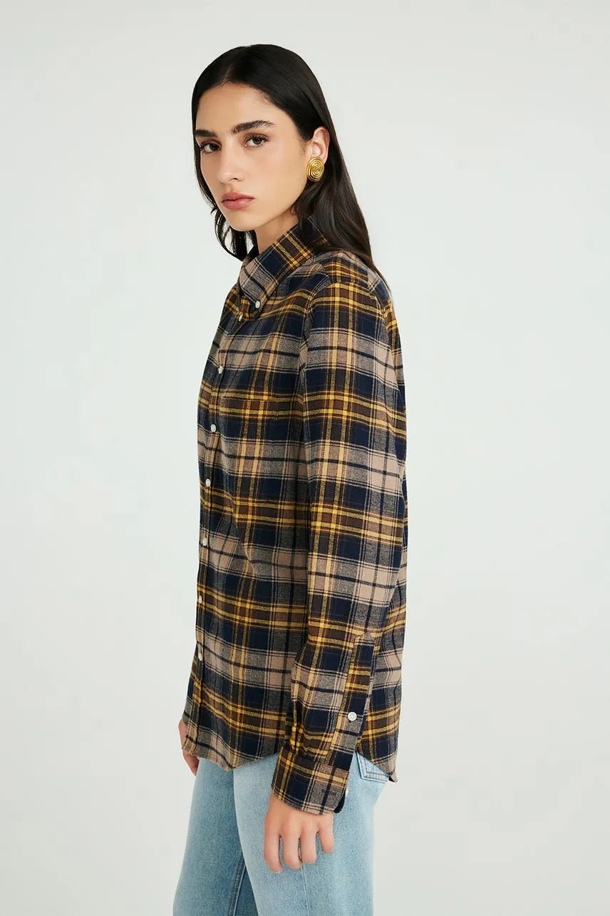 Camisa Madalena NV - Xadrez Azul/Amarelo