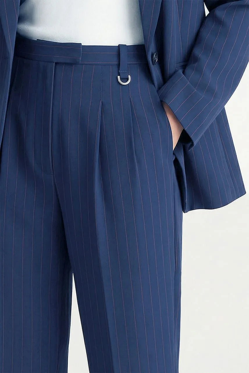 Calça Eve Azul Retro Risca De Giz NV