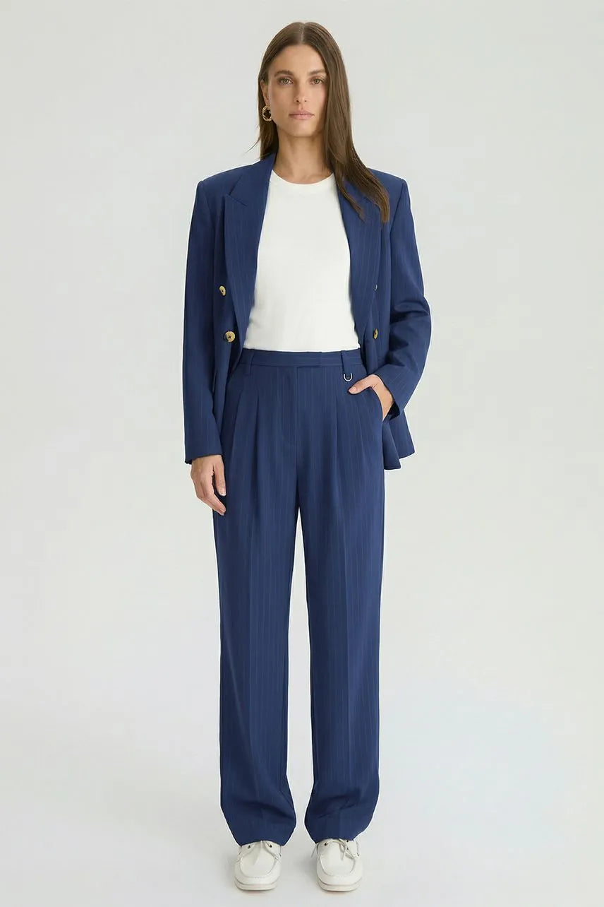 Calça Eve Azul Retro Risca De Giz NV