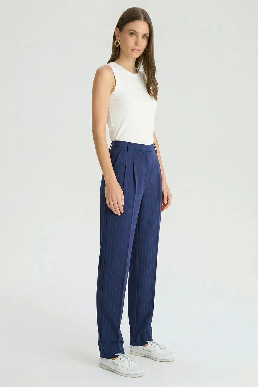 Calça Eve Azul Retro Risca De Giz NV