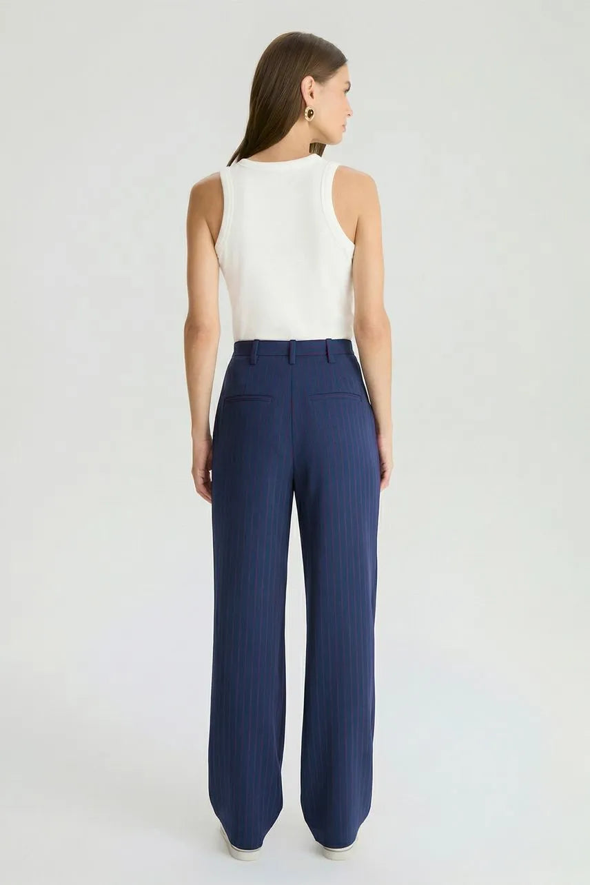 Calça Eve Azul Retro Risca De Giz NV