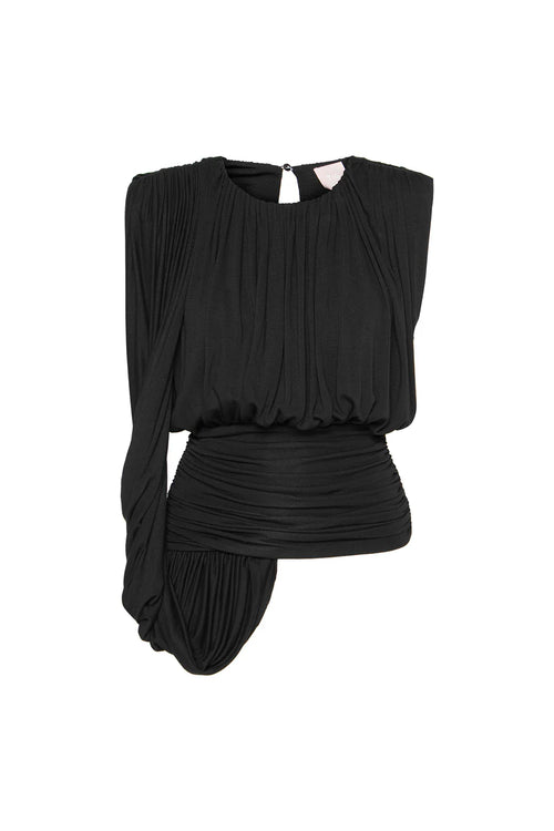 BLUSA PALA E CORPO DRAPEADOS FAIXA LATERAL MALHA PRETA TIG