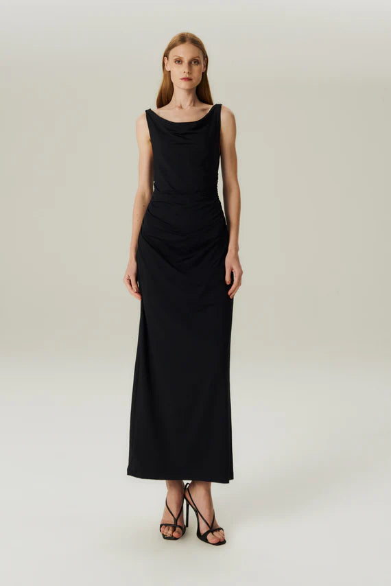 VESTIDO FLUIDO DEGAGÊ PRETO HOODMOOD