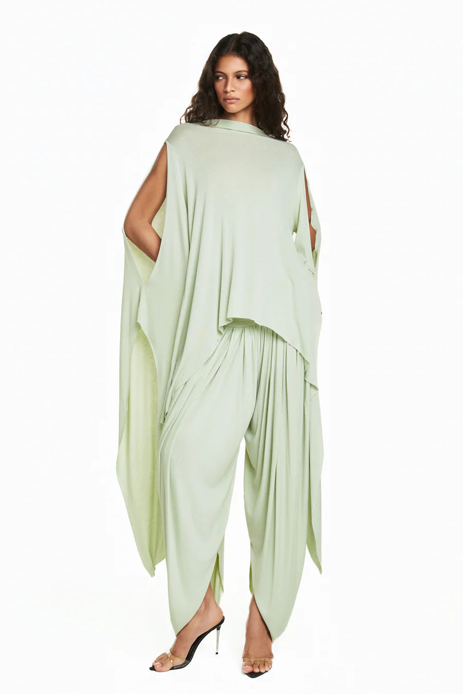 BLUSA AMPLA MANGA COM PONTA MALHA VERDE CLARA TIG