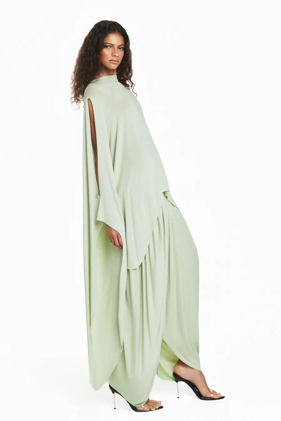 BLUSA AMPLA MANGA COM PONTA MALHA VERDE CLARA TIG