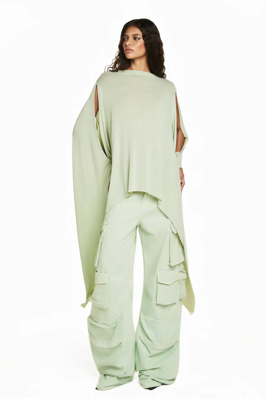 BLUSA AMPLA MANGA COM PONTA MALHA VERDE CLARA TIG