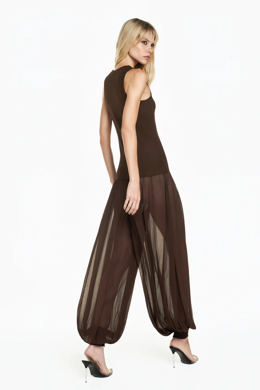 CALÇA PALA LASTEX CHIFFON MARROM TIG