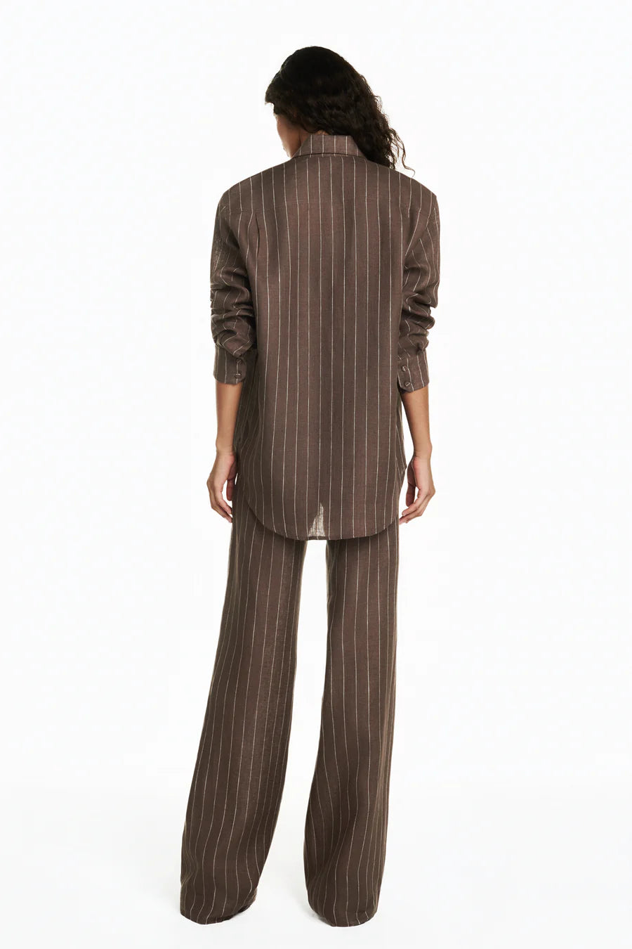 CAMISA LINHO LISTRADO MARROM TIG