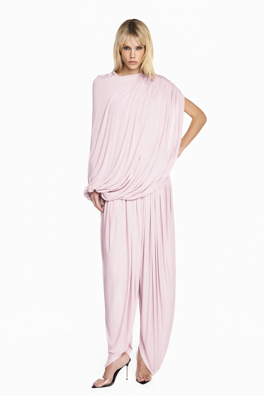 BLUSA CORPO DRAPEADO CAPA SOBREPOSTA MALHA ROSA TIG