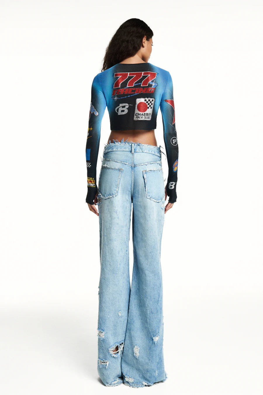 CALÇA JEANS PREGA INTERNA FLARE DESTROYED TIG