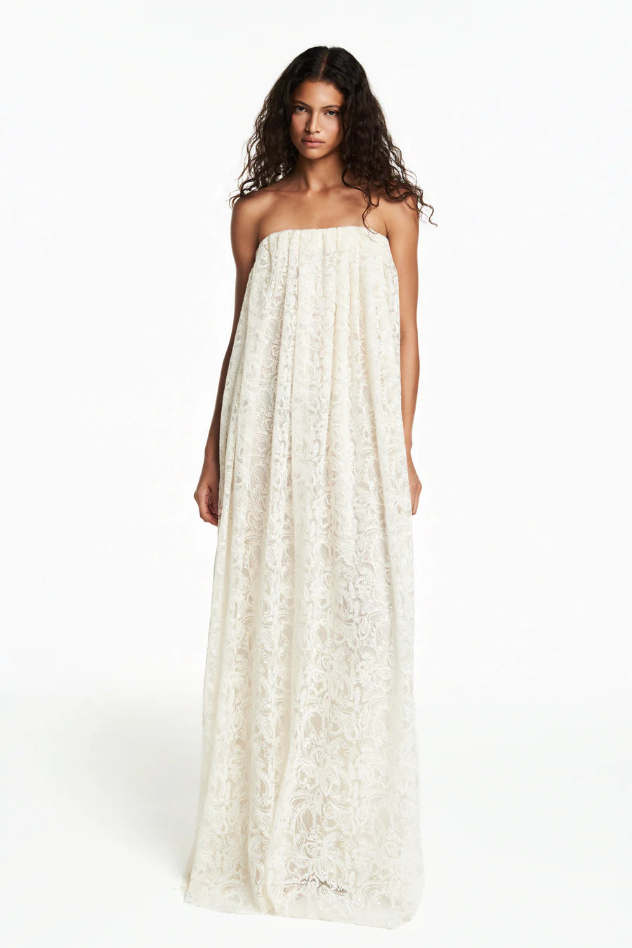 VESTIDO LONGO TOMARA QUE CAIA TULE CORDONÊ BORDADO TIG